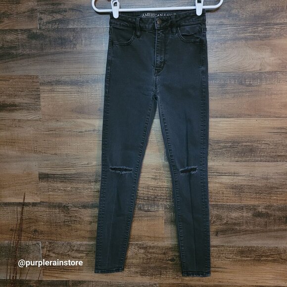 American Eagle Jeans 0 S Jegging Super Hi Rise Super Stretch X Black Wash Denim - Picture 1 of 13